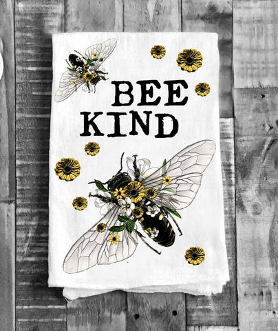 Bee Kind Flowers Vintage Bees Kitchen Flour Sack Tea Towels